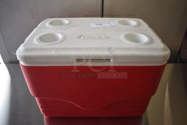 Coleman White and Red Poly Portable Cooler. 23x14x15