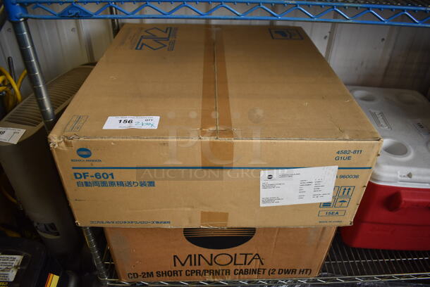 2 Various Boxes of Konica Minolta Items; DF-601 and CD-2M Short CPR Printer Cabinet. 2 Times Your Bid!