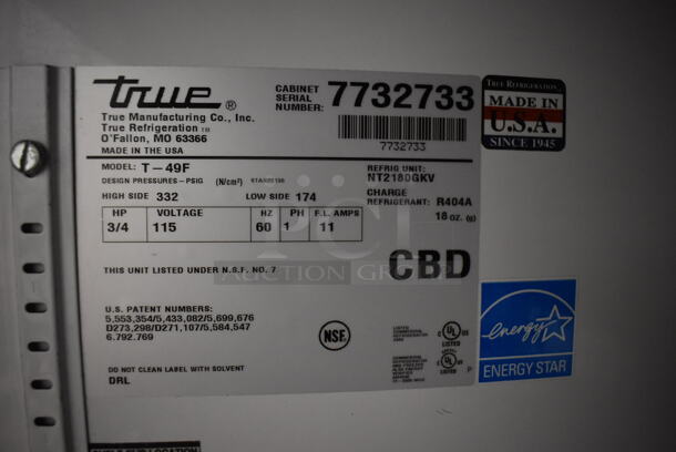 2013 True T-49F ENERGY STAR Stainless Steel Commercial 2 Door Reach In Freezer w/ Poly Coated Racks on Commercial Casters. 115 Volts, 1 Phase. 54x30x83. Tested and Working! - Image 2 of 6