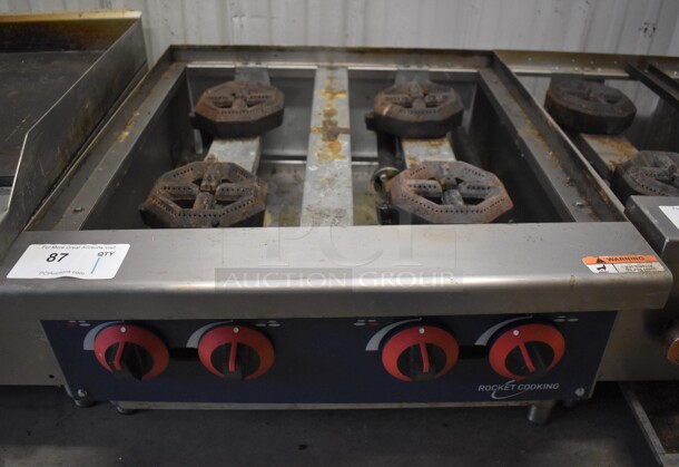 Rocket Cooking RCGHP4 Stainless Steel Commercial Countertop Natural Gas Powered 4 Burner Range. Missing Grates. 24x28x13