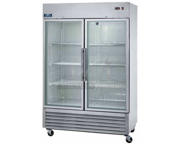 BRAND NEW IN BOX! Arctic Air AGR49 Stainless Steel Commercial 2 Door Reach In Cooler Merchandiser. Stock Picture Used For Gallery Picture. Tested and Working!