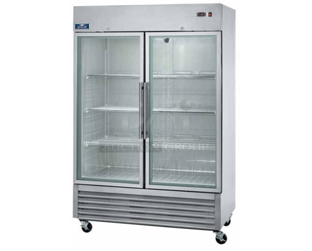 BRAND NEW IN BOX! Arctic Air AGR49 Stainless Steel Commercial 2 Door Reach In Cooler Merchandiser. Stock Picture Used For Gallery Picture. Tested and Working! - Image 1 of 3
