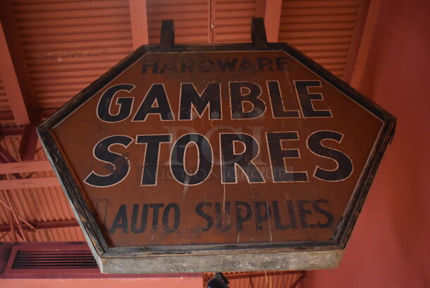 Metal Gamble Stores Auto Supplies Sign. BUYER MUST REMOVE. (Lobby)