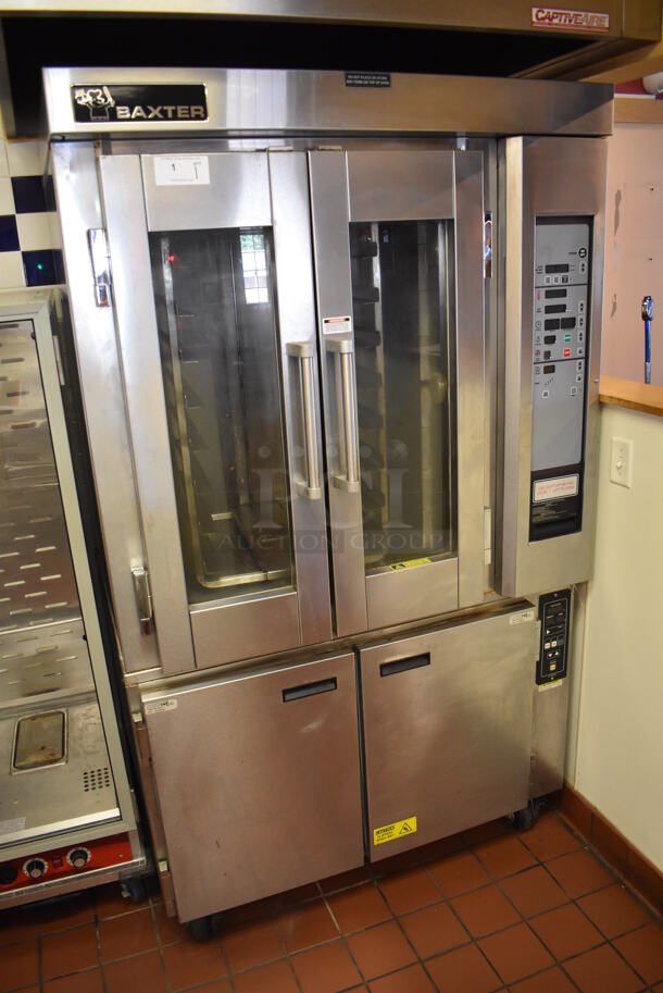 Baxter OV300G Stainless Steel Commercial Floor Style Natural Gas Powered Mini Rotating Rack Oven w/ Lower 2 Door Proofer Cabinet on Commercial Casters. Proofer Needs a New Circuit Board. Oven Was In Working Condition When Restaurant Closed. BUYER MUST REMOVE. (Front Kitchen) - Image 2 of 12