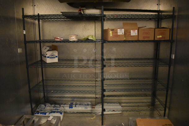 Metro Green Finish 5 Tier Shelving Unit w/ 6 Poles. BUYER MUST REMOVE: BUYER MUST DISMANTLE. PCI CANNOT DISMANTLE FOR SHIPPING. PLEASE CONSIDER FREIGHT CHARGES. (Walk In Boxes) - Image 1 of 3