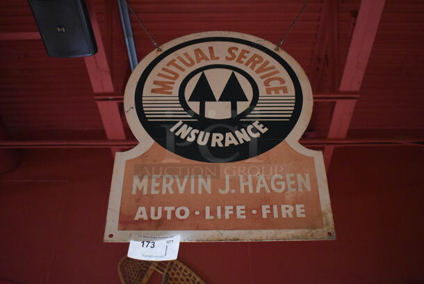 Metal Mervin J Hagen Mutual Service Insurance Sign. BUYER MUST REMOVE. (Dining Room)