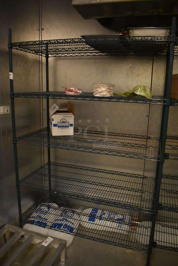 Metro Green Finish 5 Tier Shelving Unit w/ 6 Poles. BUYER MUST REMOVE: BUYER MUST DISMANTLE. PCI CANNOT DISMANTLE FOR SHIPPING. PLEASE CONSIDER FREIGHT CHARGES. (Walk In Boxes) - Image 2 of 3