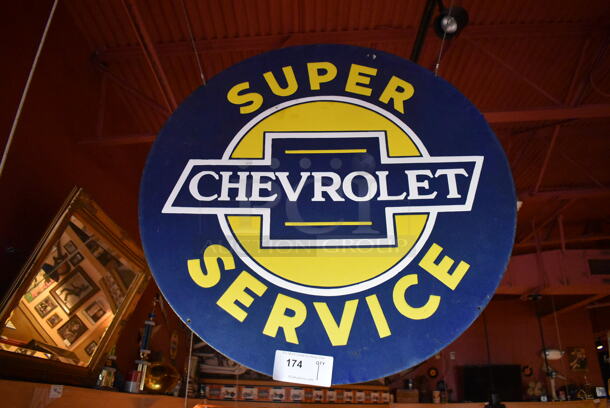 Metal Super Chevrolet Service Sign. BUYER MUST REMOVE. (Dining Room)