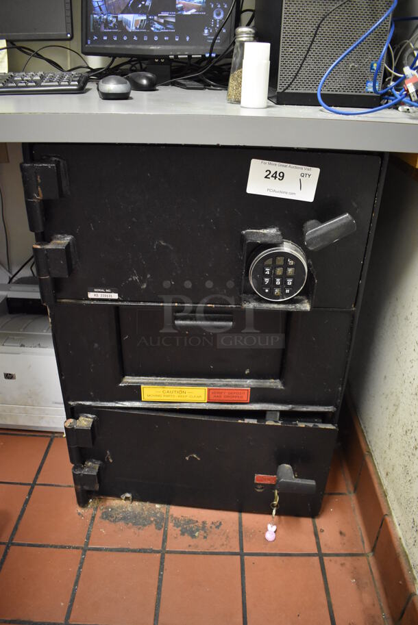 Black Metal 2 Compartment Safe. Comes w/ Combination and Key. BUYER MUST REMOVE. (Office) - Image 8 of 8