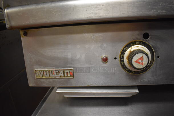 Vulcan Stainless Steel Commercial Countertop Natural Gas Powered Flat Top Griddle w/ Thermostatic Controls on Stainless Steel Equipment Stand w/ Under Shelf and Commercial Casters. Unit Was In Working Condition When Restaurant Closed. BUYER MUST REMOVE. (Front Kitchen) - Image 7 of 11