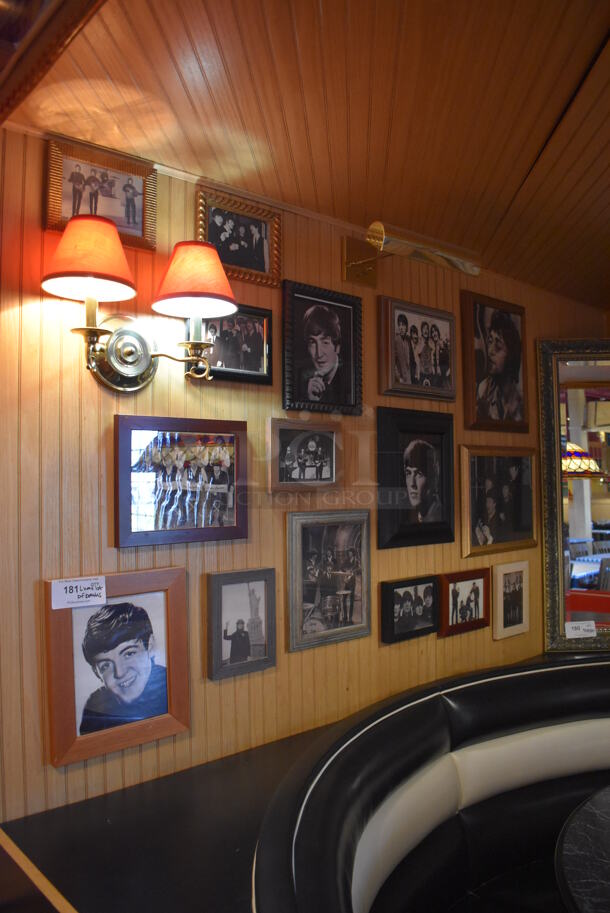 ALL ONE MONEY! Wall Lot of Various Pictures Including The Beatles; John Lennon, Paul McCartney, George Harrison and Ringo Starr. Does Not Include Mirror. BUYER MUST REMOVE. (Dining Room) - Image 1 of 8