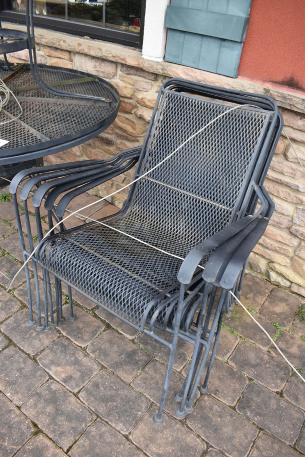 ALL ONE MONEY! Lot of 7 Black Metal Mesh Patio Chairs, 2 Black Metal Mesh Patio Tables and Table. 48x48x30, 25x17x38. (Patio) - Image 3 of 5