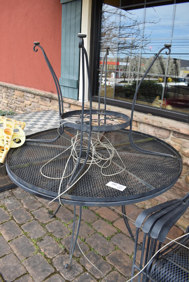 ALL ONE MONEY! Lot of 7 Black Metal Mesh Patio Chairs, 2 Black Metal Mesh Patio Tables and Table. 48x48x30, 25x17x38. (Patio) - Image 4 of 5