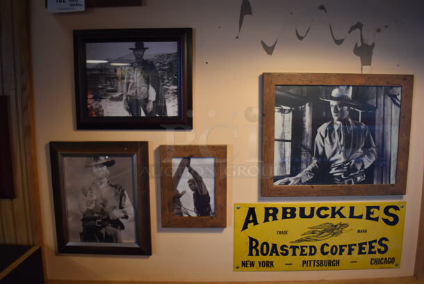 ALL ONE MONEY! Wall Lot of Various Pictures Including Clint Eastwood and Westerns. BUYER MUST REMOVE. (Dining Room) - Image 2 of 5