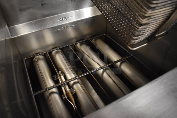 Vulcan 1GR45M Stainless Steel Commercial Floor Style Natural Gas Powered Deep Fat Fryer w/ 2 Metal Fry Baskets on Commercial Casters. 120,000 BTU. Unit Was In Working Condition When Restaurant Closed. BUYER MUST REMOVE. (Front Kitchen) - Image 5 of 8