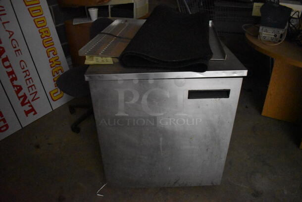 ALL ONE MONEY! Lot of Storage Room Contents Including Patio Umbrellas, Delfield Single Door Undercounter Cooler, Mixing Cups, Baking Pans, POS Monitors, Receipt Printers, Signs and More! BUYER MUST REMOVE. (Storage Room) - Image 5 of 12