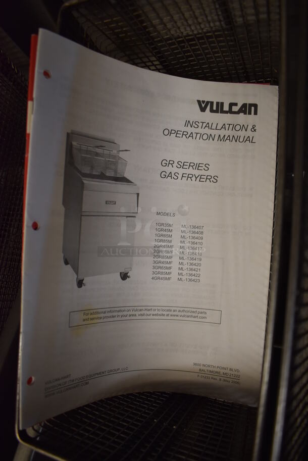 Vulcan 1GR45M Stainless Steel Commercial Floor Style Natural Gas Powered Deep Fat Fryer w/ 2 Metal Fry Baskets on Commercial Casters. 120,000 BTU. Unit Was In Working Condition When Restaurant Closed. BUYER MUST REMOVE. (Front Kitchen) - Image 6 of 8