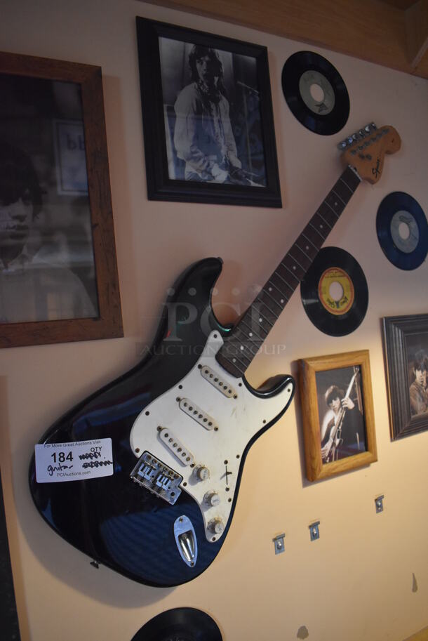 Black and White Decorative Guitar. BUYER MUST REMOVE. (Dining Room) - Image 1 of 4