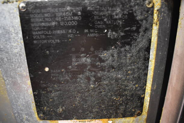 Vulcan 1GR45M Stainless Steel Commercial Floor Style Natural Gas Powered Deep Fat Fryer w/ 2 Metal Fry Baskets on Commercial Casters. 120,000 BTU. Unit Was In Working Condition When Restaurant Closed. BUYER MUST REMOVE. (Front Kitchen) - Image 8 of 8