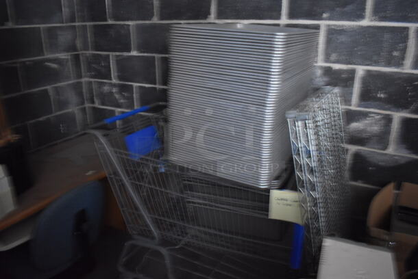 ALL ONE MONEY! Lot of Storage Room Contents Including Patio Umbrellas, Delfield Single Door Undercounter Cooler, Mixing Cups, Baking Pans, POS Monitors, Receipt Printers, Signs and More! BUYER MUST REMOVE. (Storage Room) - Image 8 of 12