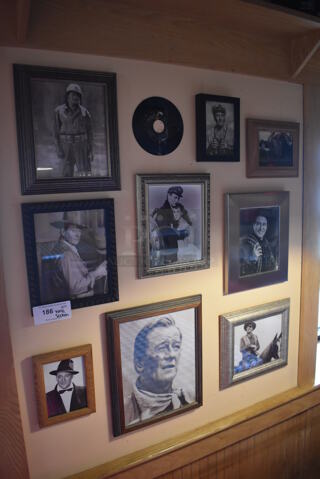 ALL ONE MONEY! Wall Lot of Various Pictures Including Actors. BUYER MUST REMOVE. (Dining Room)