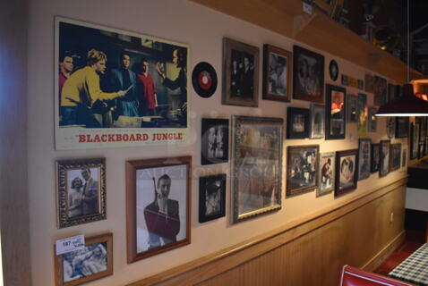 ALL ONE MONEY! Wall Lot of Various Pictures Including Poker Playing Dogs, Actors and Records. BUYER MUST REMOVE. (Dining Room)