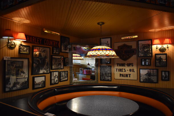 ALL ONE MONEY! Wall Lot of Various Pictures Including Harley Davidson Motorcycles and Clothes. Does Not Include Mirror. BUYER MUST REMOVE. (Dining Room) - Image 1 of 10