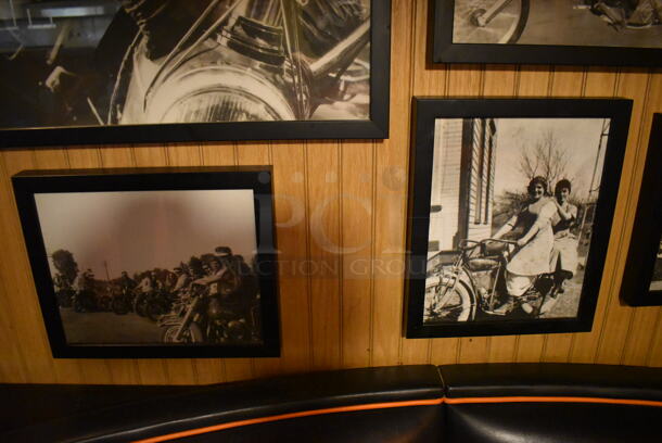 ALL ONE MONEY! Wall Lot of Various Pictures Including Harley Davidson Motorcycles and Clothes. Does Not Include Mirror. BUYER MUST REMOVE. (Dining Room) - Image 5 of 10