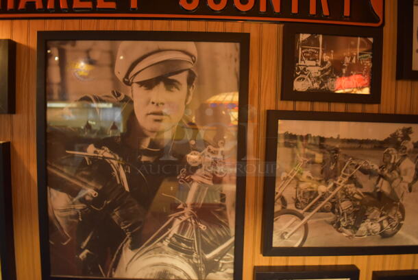 ALL ONE MONEY! Wall Lot of Various Pictures Including Harley Davidson Motorcycles and Clothes. Does Not Include Mirror. BUYER MUST REMOVE. (Dining Room) - Image 6 of 10