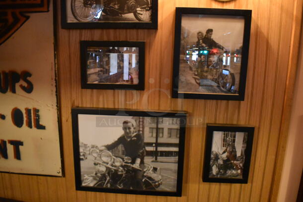 ALL ONE MONEY! Wall Lot of Various Pictures Including Harley Davidson Motorcycles and Clothes. Does Not Include Mirror. BUYER MUST REMOVE. (Dining Room) - Image 8 of 10