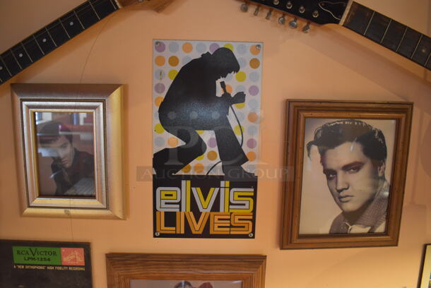 ALL ONE MONEY! Wall Lot of Various Pictures Including Elvis. Does Not Include Guitars. BUYER MUST REMOVE. (Dining Room)
 - Image 5 of 7