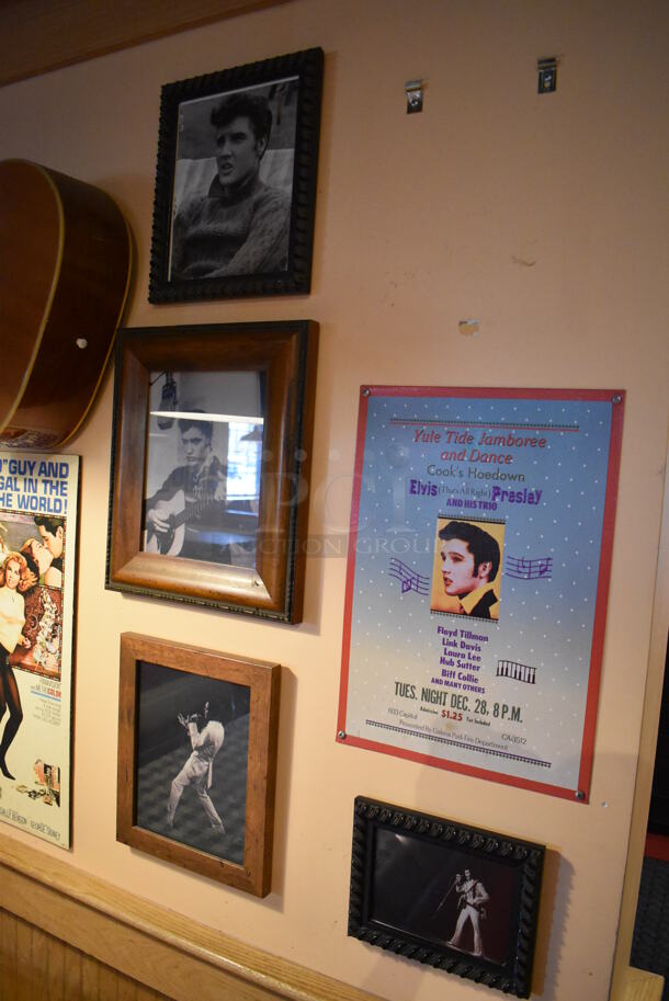 ALL ONE MONEY! Wall Lot of Various Pictures Including Elvis. Does Not Include Guitars. BUYER MUST REMOVE. (Dining Room)
 - Image 7 of 7