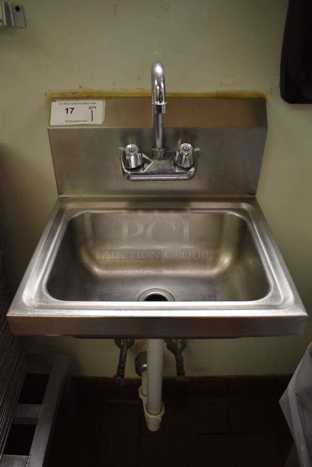 Stainless Steel Commercial Single Bay Wall Mount Sink w/ Faucet and Handles. BUYER MUST REMOVE. (Front Kitchen) - Image 1 of 5