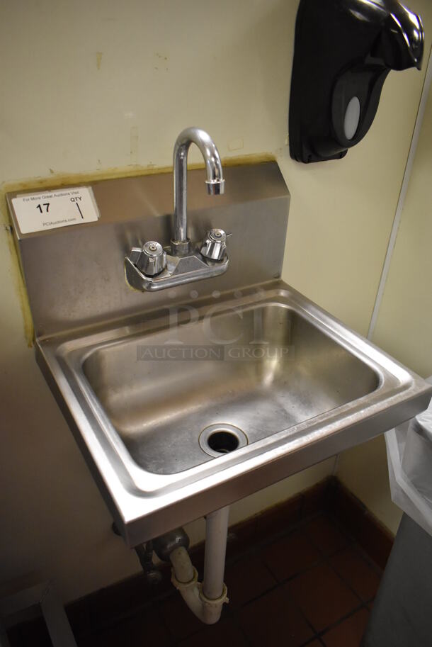 Stainless Steel Commercial Single Bay Wall Mount Sink w/ Faucet and Handles. BUYER MUST REMOVE. (Front Kitchen) - Image 2 of 5