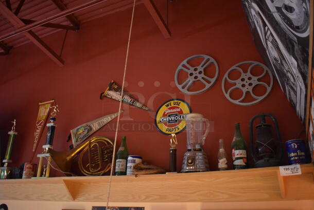 ALL ONE MONEY! Shelf Lot of Various Items Including Trophies and Wall Decor Above The Shelf. Does Not Include The Shelf Itself. BUYER MUST REMOVE. (Dining Room) - Image 6 of 6