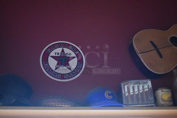 ALL ONE MONEY! Shelf Lot of Various Items Including Bottles, Tank and Luggage and Wall Decor Above The Shelf. Does Not Include The Shelf Itself. BUYER MUST REMOVE. (Dining Room) - Image 5 of 7