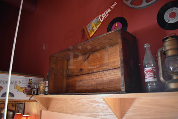 ALL ONE MONEY! Shelf Lot of Various Items Including Bottles and Lantern and Wall Decor Above The Shelf. Does Not Include The Shelf Itself. BUYER MUST REMOVE. (Dining Room) - Image 3 of 4