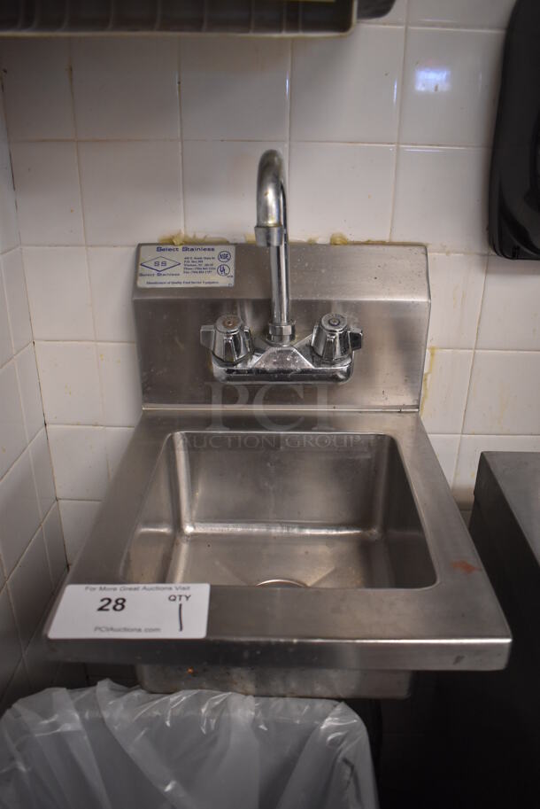 Stainless Steel Commercial Single Bay Wall Mount Sink w/ Faucet and Handles. BUYER MUST REMOVE. (Front Kitchen)