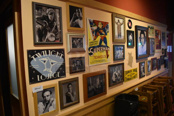 ALL ONE MONEY! Wall Lot of Various Pictures Including Superman, Audrey Hepburn and Batman. BUYER MUST REMOVE. (Side Dining Room) - Image 1 of 7