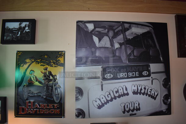ALL ONE MONEY! Wall Lot of Various Pictures Including Harley Davidson, Motorcycles, Guitar. BUYER MUST REMOVE. (Side Dining Room) - Image 4 of 9