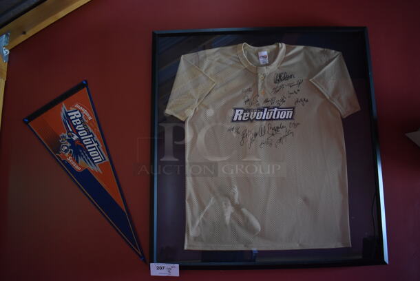 ALL ONE MONEY! Lot of Signed T Shirt and Banner. BUYER MUST REMOVE. (Side Dining Room)