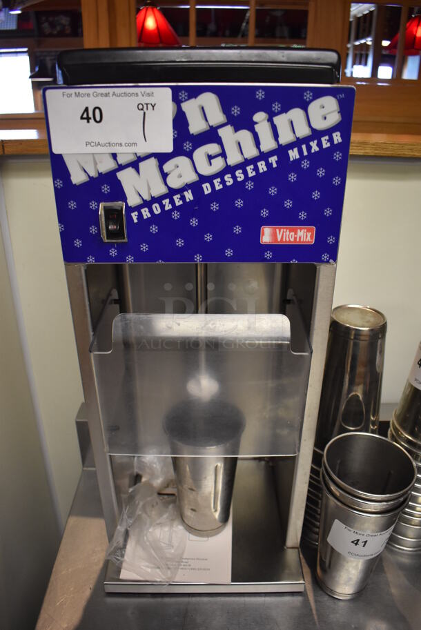 Vita-Mix VM0800 Stainless Steel Commercial Countertop Milkshake Mixer w/ Metal Mixing Cup. 120 Volts, 1 Phase. Unit Was In Working Condition When Restaurant Closed. (Front Kitchen)