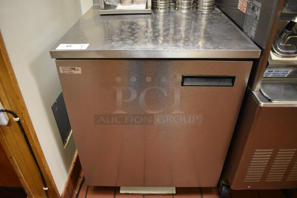Delfield 402-DHL Stainless Steel Commercial Single Door Undercounter Cooler on Commercial Casters. 115 Volts, 1 Phase. Unit Was In Working Condition When Restaurant Closed. (Front Kitchen)