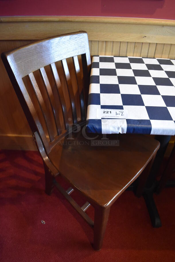 Table w/ Table Cloth on Black Metal Table Base and 2 Wooden Dining Chairs. Stock Picture - Cosmetic Condition May Vary. 30x24x29, 18x16x35. (Party Dining Room) - Image 3 of 5