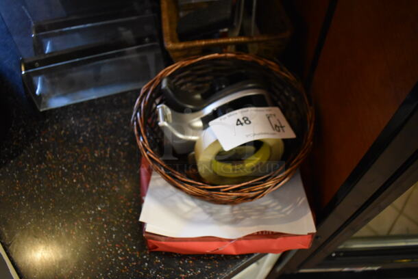 ALL ONE MONEY! Lot of Various Items Including Black Trash Cans, Table Numbers and Tape Dispensers. (Front Kitchen) - Image 2 of 5