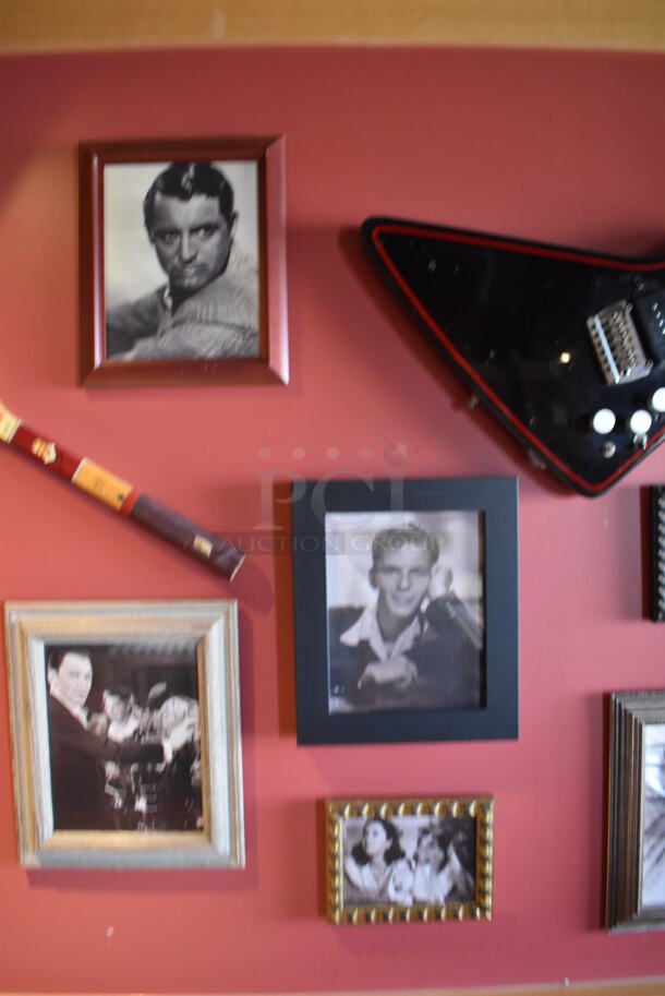 ALL ONE MONEY! Wall Lot of Various Pictures Including Audrey Hepburn, Tennis Racket and Actors. BUYER MUST REMOVE. (Party Dining Room) - Image 6 of 10
