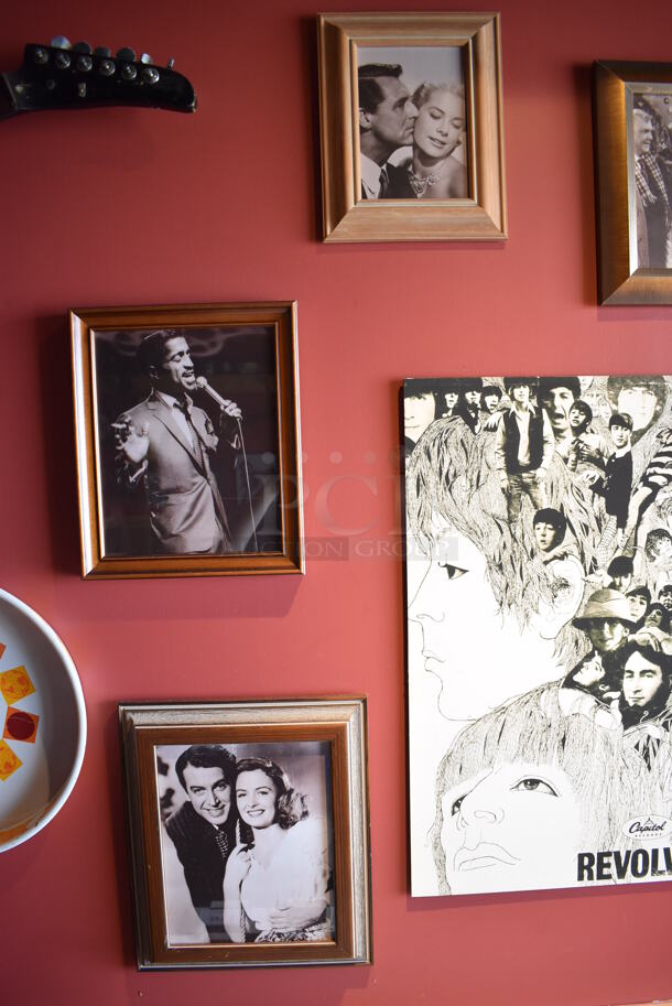 ALL ONE MONEY! Wall Lot of Various Pictures Including Audrey Hepburn, Tennis Racket and Actors. BUYER MUST REMOVE. (Party Dining Room) - Image 8 of 10