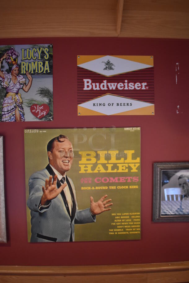 ALL ONE MONEY! Wall Lot of Various Pictures Including Actors, Budweiser Sign and Bill Haley. BUYER MUST REMOVE. (Party Dining Room) - Image 3 of 5