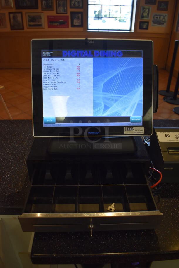 ALL ONE MONEY! Lot of Posiflex XT-3000 15" POS Monitor w/ CyberPower 1000VA UPS, Epson M129H Receipt Printer and Metal Cash Drawer. Unit Was In Working Condition When Restaurant Closed. (Front Kitchen) - Image 3 of 9