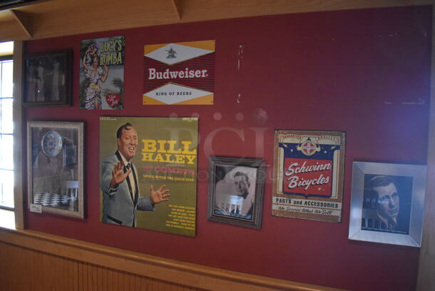 ALL ONE MONEY! Wall Lot of Various Pictures Including Actors, Budweiser Sign and Bill Haley. BUYER MUST REMOVE. (Party Dining Room) - Image 5 of 5